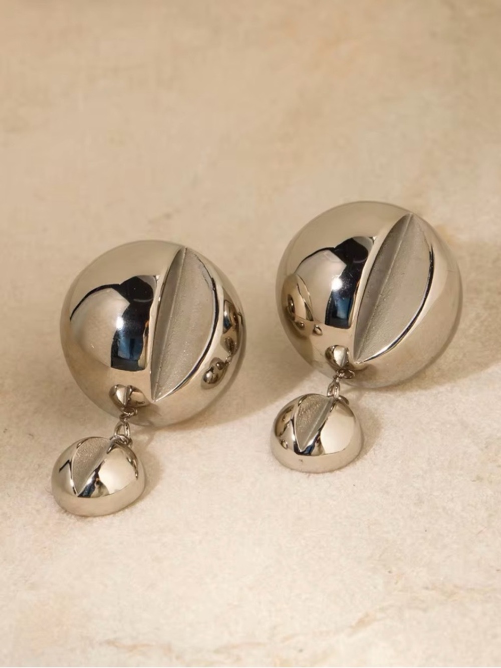 Silver Tone Dome Drop Earrings - Women Jewelry